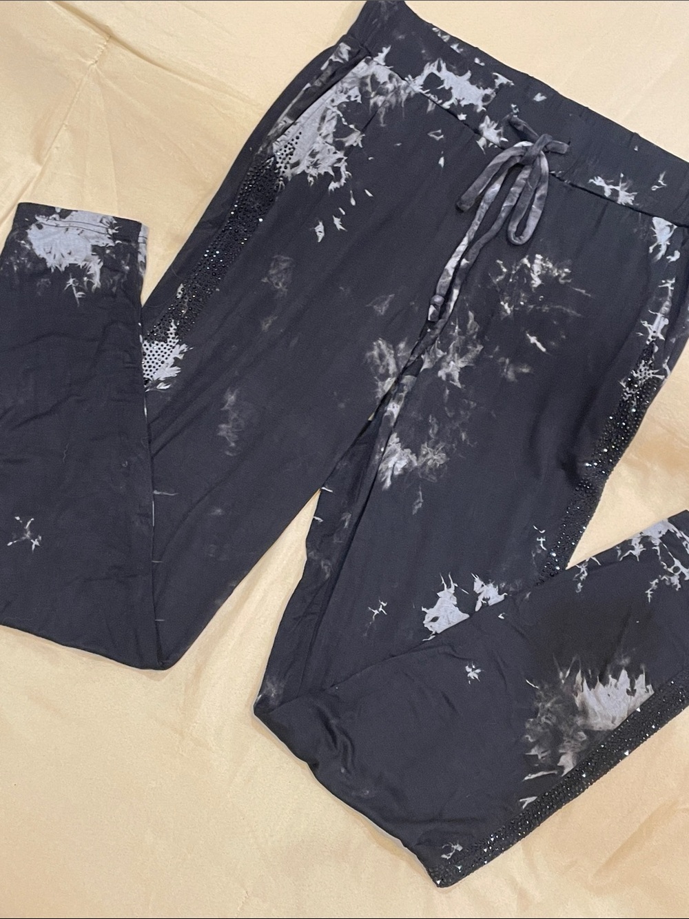 VOCAL Black/Gray Jogger Pants With Beaded Sides & Pockets Sz-Small